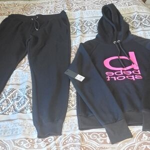 bebe Black Hoodie & Jogger Set with Pink Logo
